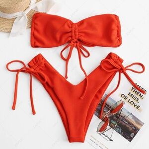 Zaful Strapless Tie-Front Bikini Set